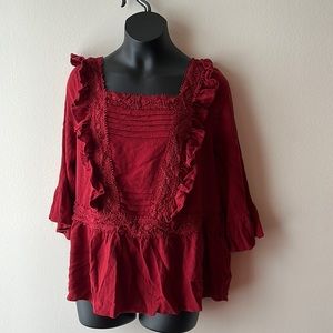 • Dry Goods Red Ruffle Top New Without Tags Blue Rain